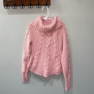 Hope and Henry Cozy Pink Cable Knit Turtleneck Sweater
